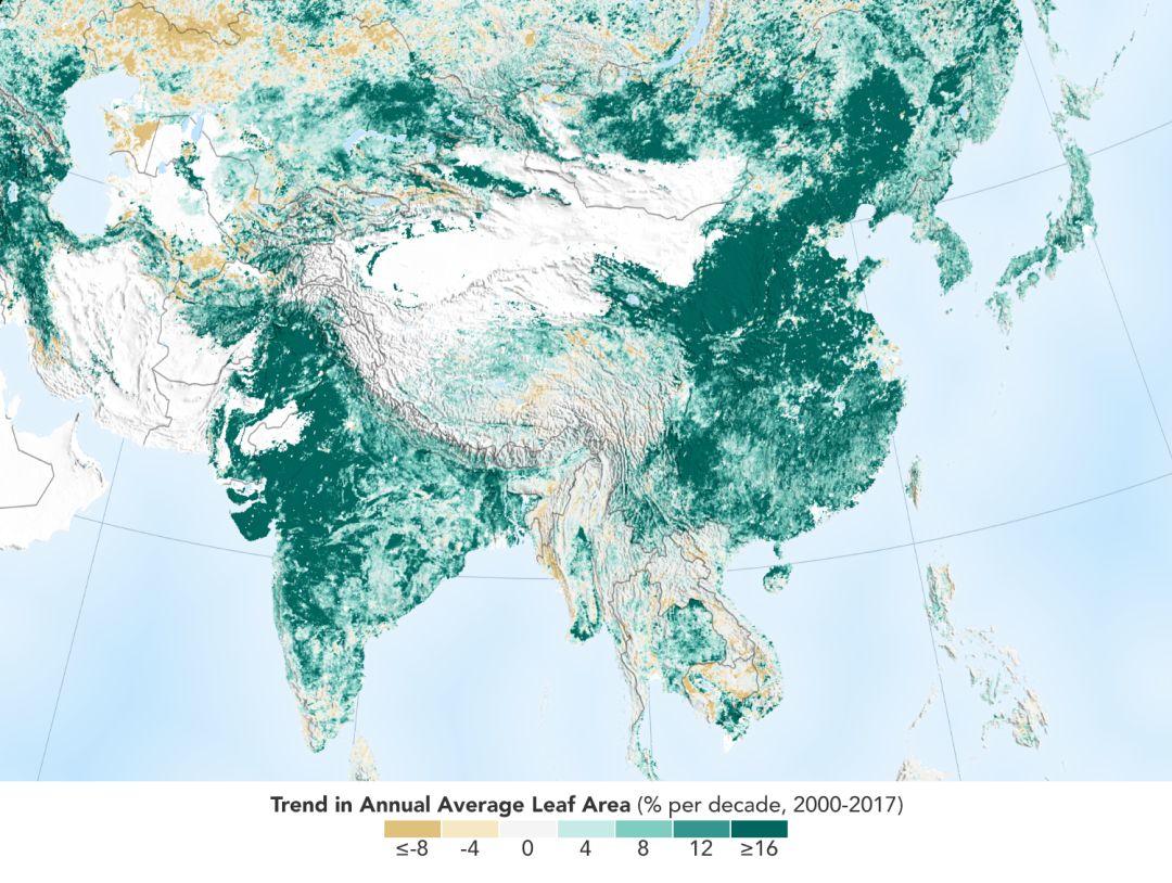 中国和印度引领全球绿化