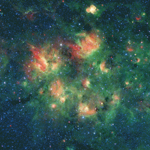 斯皮策太空望远镜发现了 一个充满气泡的繁星区域