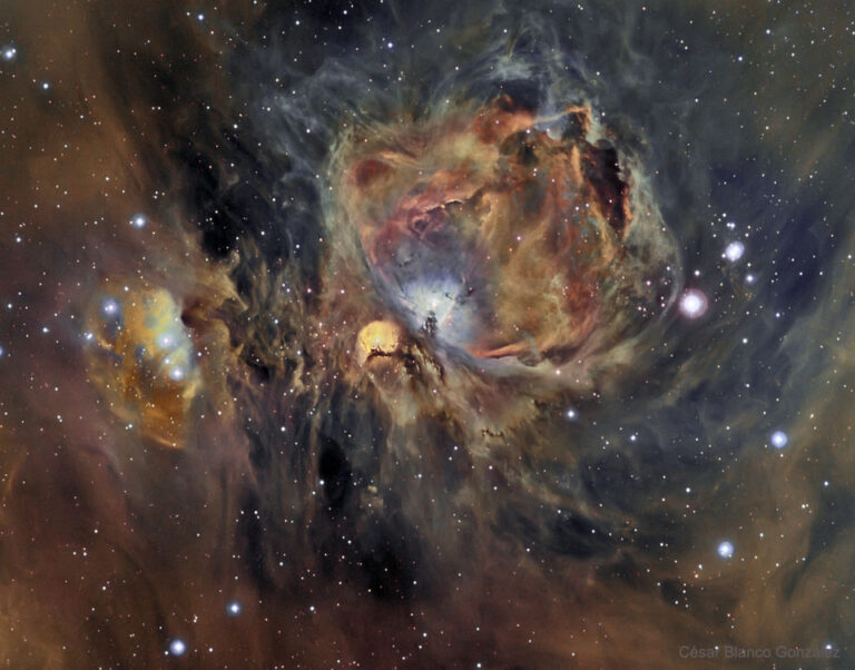 氧、氢和硫等原子发光波段的猎户大星云