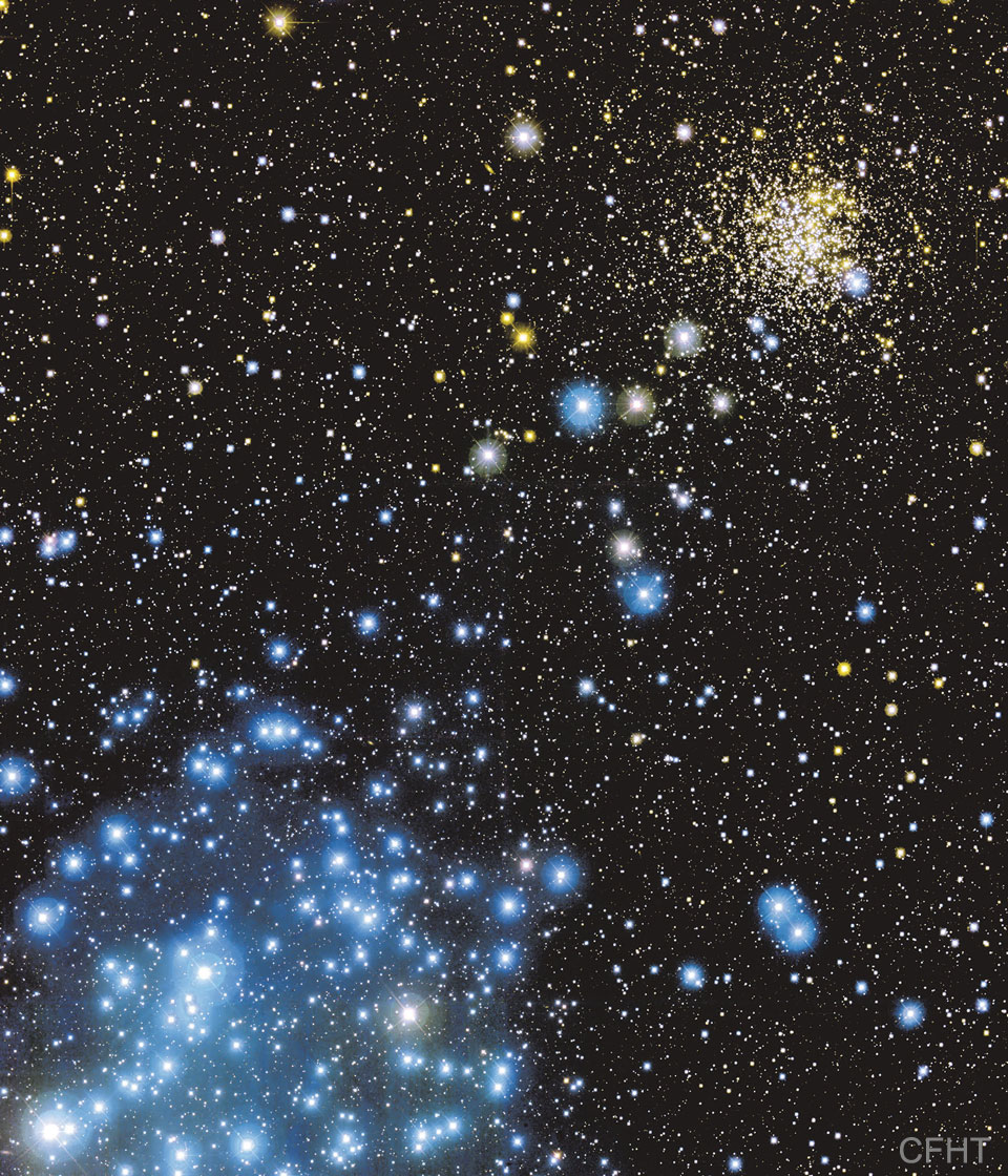 星团M35和NGC 2158的图片。请参阅说明以获取更多详细信息。