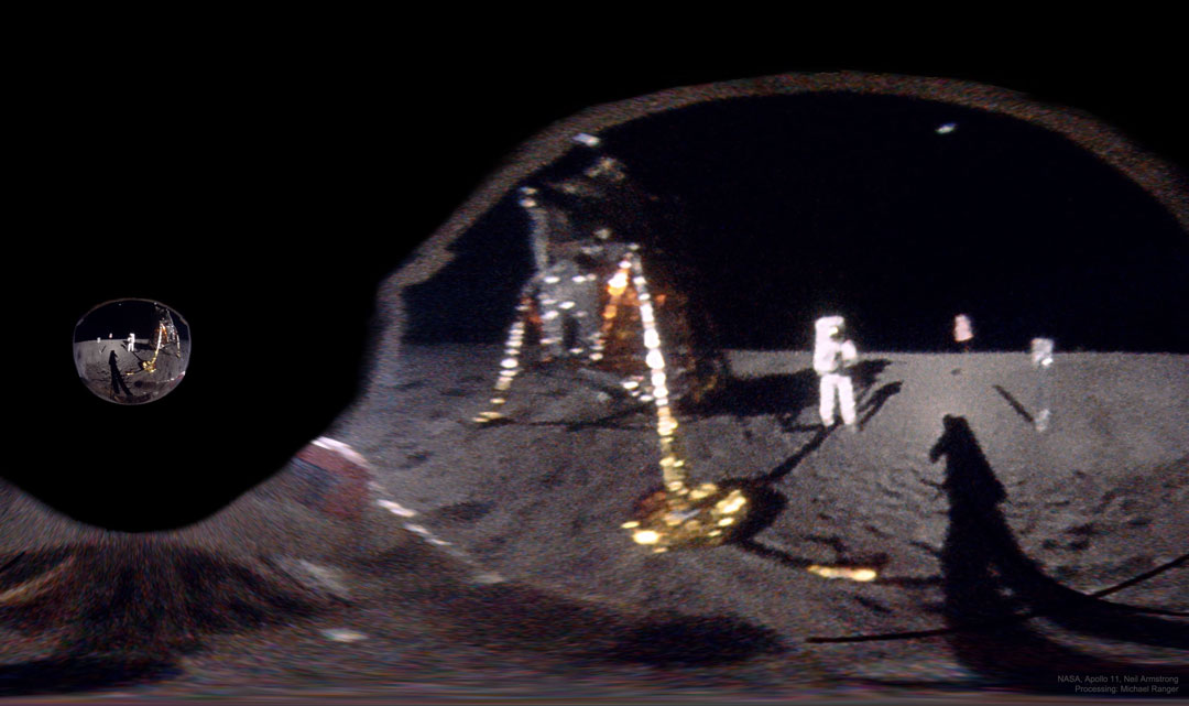 这张照片是1969年尼尔·阿姆斯特朗在月球上拍摄奥尔德林的照片——这是根据阿姆斯特朗在奥尔德林面罩上的倒影创造的。有关更多详细信息，请参阅说明。
