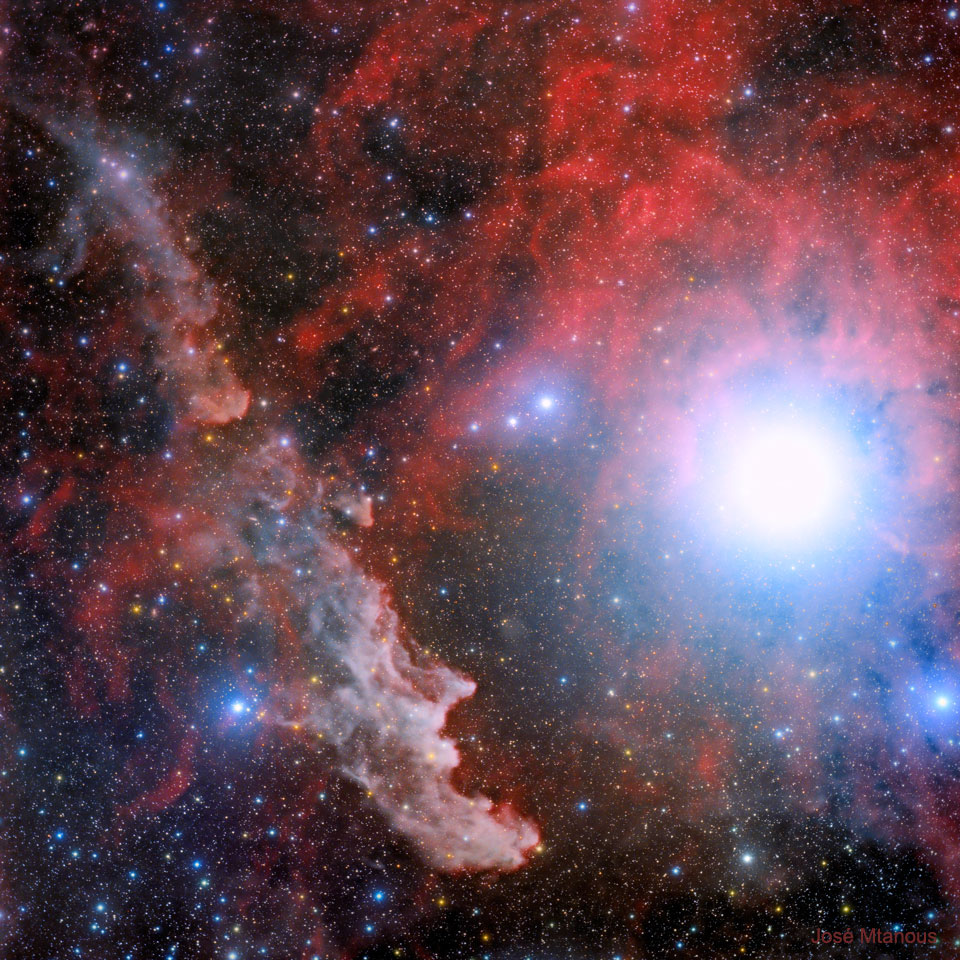 特色图片显示了参宿七星和附近的女巫头星云，这是一个被参宿七照亮的反射星云。更多详细信息，请参阅说明。